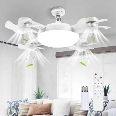 Luminaire de plafond avec ampoule | Socket E27/B22 avec lampe intégrée | Ventilateur silencieux à LED avec télécommande | Chande