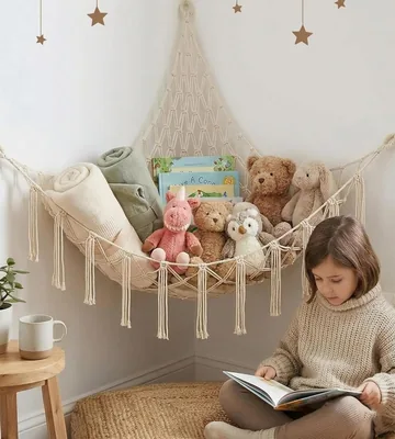 Stuffed Animal Storage Hammock - Boho Corner Net for Kids Room