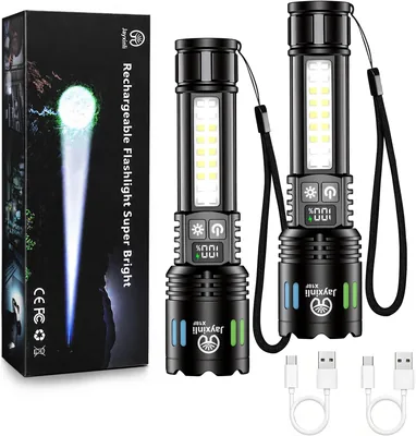 Jayxinli Pack von 2 LED-Torches, 1.000.000 Lumen, wiederaufladbar, extrem hell mit LCD-Anzeige und Doppelschalter
