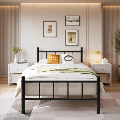 Yanara Metal Platform Bed Frame with Backrest 120cm