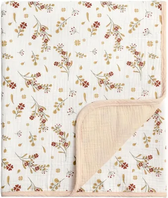 Cревent 100% Organique en Coton Muslin Couche pour Nouveaux-nés, Cadeau Essentiel de Baby Shower d'Anniversaire - Fleurs Beige 100 x 100 cm Best Deal