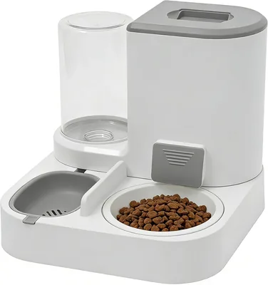 Comedero y bebedero automático 2 en 1 para gatos y perros - 2.2 L y 1 L dispensador de agua - Diseño compacto, materiales duraderos, gris