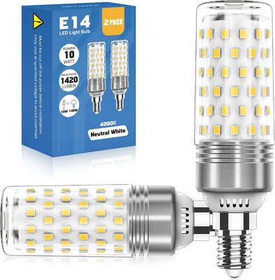 E14 LED Corn Light Bulb 10W (100-140W Eqv) 4000K Neutral White, 2-Pack | Energy-Saving, Flicker-Free