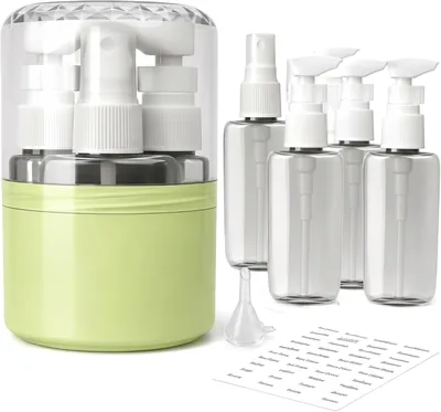 4-in-1 Reisflasor med Refill, Shampoo Flask med 3 Pump Dispenser, Spry Bottle & Funnel & Etiketter, Resa - Best Price