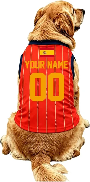 Camiseta Personalizada para Perros Copa Mundial de Fútbol 2026 España con Nombre y Número