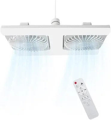 Ventilateur de plafond avec lumière et télécommande, Double ventilateur E27 LED dimmable avec minuterie, Silencieux, 3 vitesses, 3 types d'éclairage