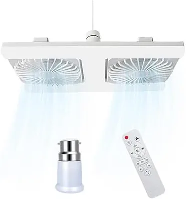 Ventilateur de plafond avec lumière et télécommande, double ventilateur E27 LED réglable, silencieux, 3 vitesses, 3 types d'éclairage