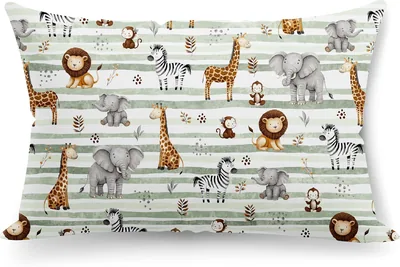 Housses de coussin PinkZebra pour enfants, 35 x 55 cm, 100% coton, certifiées Oeko-Tex, avec zip, Safari 3 - Meilleures affaires