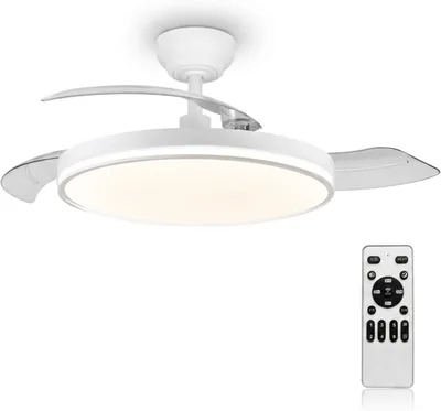 Ventilatore da soffitto MARSI con luce e pale retrattili, 106 cm, silenzioso con telecomando, motore DC reversibile, 6