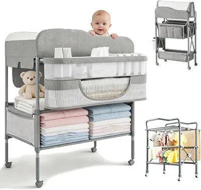 Cambiador para Bebe Plegable, Estación de Cambio de Pañales Impermeable Versátil, Ajustable en 3 Alturas, 360° Ruedas, Mobile Nurse - Best Deal
