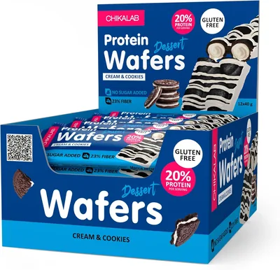 Chikalab Protein Wafers Dessert Cream & Cookies Filling Gluten Free & No Sugar Added (12x40g) Best Deal