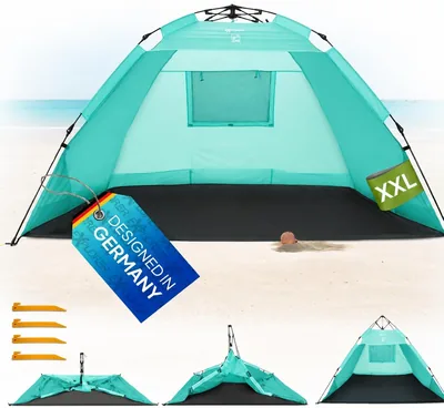 EXPLORER XXL Automatischer Strandschutzhütte mit UV-Schutz 80+ [220 x 150 x 130 cm] Kompakte Verpackung Einfaches und Schnelles Aufstellen in Sekundenschnelle