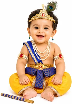 मेरा कॉस्टयूम Krishna ड्रेस बालों के लिए लड़के का सेट 10 (धोती, पटका, हिप कवर, मुकुट, मोरपनख, बांसुरी, कमरबंद, बजुबंद, कुंडल) - सबसे अच्छी डील
