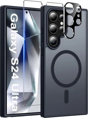 Étui magnétique Ivencase pour Samsung Galaxy S24 Ultra, Noir | Avec verre trempé et protection de la caméra, compatible MagSa