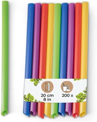 BIOZOYG Bubble Tea Strohhalme Packung mit 200 Stücken, 20 cm Durchmesser, 1.2 cm bunt - Wiederverwendbare Trinksstrohhalme mit Spitze - E