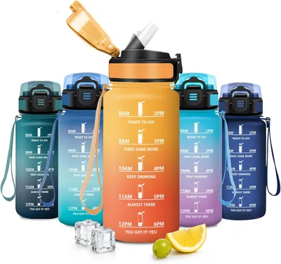 Japoria 500ml Bottiglia d'Acqua con Paglietta, Scala Temporale, Antilegno per Scuola, Campeggio, Escursioni