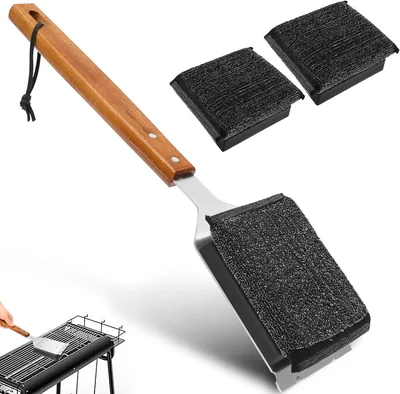 Steampgrensnör inga metallsträppa med skrapa och 2 ersättningshuvud | 42,5 cm Holmlåda, Grillreinigingsborr