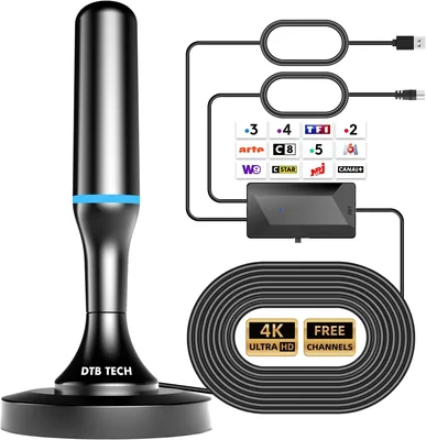 Antenne TV Intérieure Puissante 2026 avec Amplificateur de Signal Intelligent - Réception 360°
