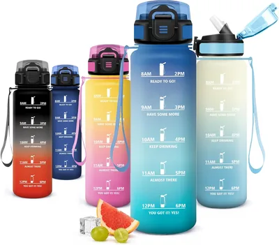 JAPORIA Bottiglia d'Acqua Sportiva 1L con Fori per Bere, Bottiglia Riutilizzabile con Temporizzatore, Anti-Perdita per Campeggio, Ufficiale - Best Deal