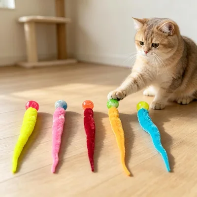 Juego de 5 peluches interactivos para gatos: orugas y caballos