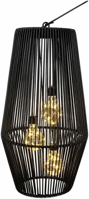 Formano Solarleuchte Außen Garten Großes Rattan-Design mit 3 LED-Lampen, 45 cm Höhe, Zwielichtsensor & IP44