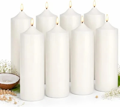 8x 10" White Pillar Candles - Unscented Dripless Long Burning Decorative Candles