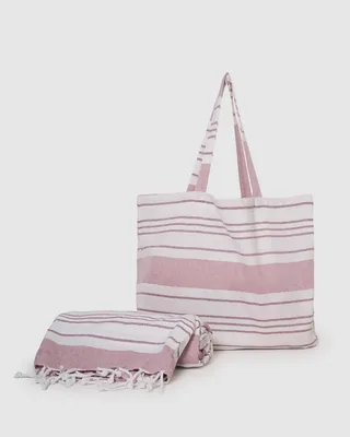 Tramas+ Set Toalla y Bolsa Combinada, Toalla de Playa, Bolsa con Estampado, Ideal para Verano, Playa y Piscina - Indra, Rosa