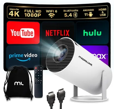Proyector Portátil 2026 Mejorado 1920x1080P 4K WiFi 6 BT5.4 Dual Control TV 180° Ro