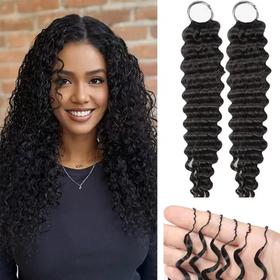 Extensions de cheveux en mèche ondulée Deep Wave Knotless Crochet, 100% cheveux humains, Noir Naturel, Meilleures Affaires