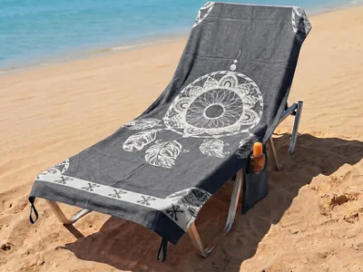 Asciugamano da Spiaggia O-day con Angoli e Tasche 70 x 180 cm - Asciugamano in Cotone Fouta per Letto e Spiaggia (Caccia ai Sogni - Grigio)