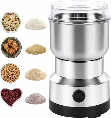 Electric Grain Grinder, Stainless Steel 300ml, Transparent Cover, One-Button ON/OFF