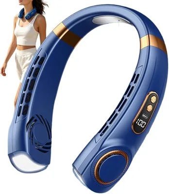 Ventilateur de cou rechargeable silencieux à 5 vitesses - Lumière LED couleur 7 - Pour l'été, les voyages en voiture, le camping B
