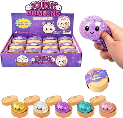 Dumpling Squishy XXL, 12PCS Original Glitter Mystery Dumpling avec Boîte en Plastique Mignonne, Balles de Stress Remplies à la Main qui S'assouplissent Lentement
