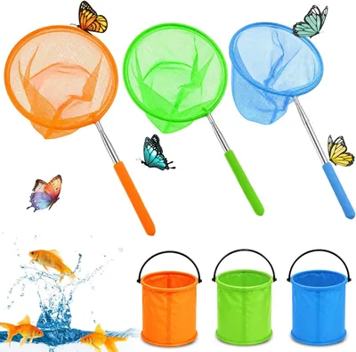 HUCHQIAI Fangnetz, faltbarer Eimer am Strand, Fischernetz, Schmetterlingsnetz, Insektenfänger, Teichnetz, klein, Angel-Fangnetze