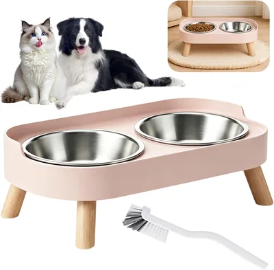 ZEROINIDEA tazones de acero para gatos con 1 cepillo de limpieza, tazones elevados para gato, comedero elevado con diseño innovador - Mejor Precio