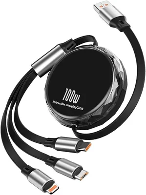 شحن سريع متعدد الاستخدامات 100 واط، كابل USB Type C ثلاثي، منفذ شحن IP/Type C/Micro USB