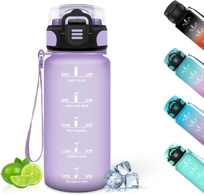 Bouteille en paille Mulbijeo, 500 ml, sans BPA et imperméable, bouteille d'eau motivante, avec marqueur horaire, petite bouteille pour la salle de sport, l'école