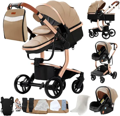 MoLi PU Leather 3 en 1 Poussette, Baby Stroller avec Double Poussette Réversible, 3 en 1 avec Coffre-coulisse Grand