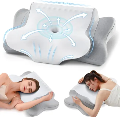 KOOTETA Memory Foam Neck Pillow, Cuscino Orthopedico per Dormire con Supporto per Collo e Spalle, Doppia Altezza 10/13 cm, Brev