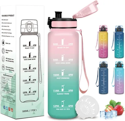 Mujigaga Wassersflasche, 500 ml, Lecksicher, Kinderrucksack mit Filter, Sicherer Verschluss, Zeitmarkierung