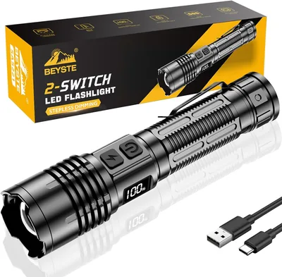 BEYSTE Torch LED Taschenlampe 1000000 Lumen extrem hell 30 W USB-C, zoombar, Aluminium | 47% Rabatt