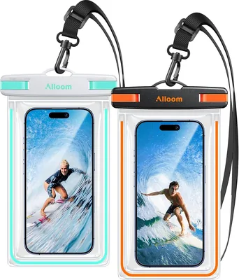 スマートフォン防水ケース 2個セット（完全防水、夜光デザイン） - 7.9インチまで対応、IPX8+防水