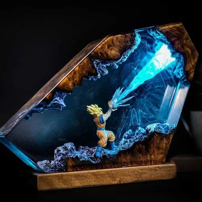 Lampe de nuit FIYSON Dragon Ball, Figurine en résine Son Goku sur socle en bois, Lampe de table avec câble USB et 16 couleurs - Meilleures Offres