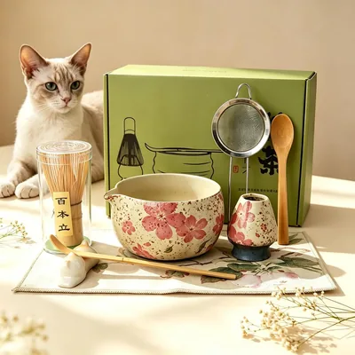 Topsky 8pcs Matcha Tea Set - Bamboo Matcha Whisk & Bowl Set for Ceremony