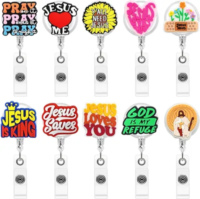 Christian Badge Reel 10PCS Bulk Retractable Jesus Faith ID Reels Gifts for Students Teachers Office Workers Nurses