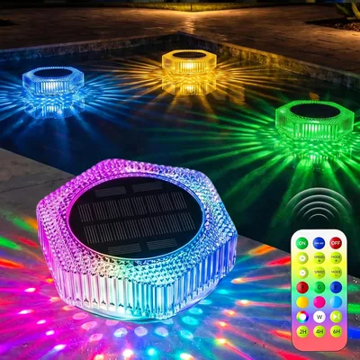 Luci galleggianti solari per piscina a 7 colori RGB con effetto di corsa, impermeabili IP68, 4 livelli di luminosità, telecomando da 10 m