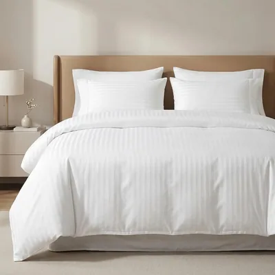 Good Sleep King Size Duvet Cover Set - 6 Piece | Soft Microfiber | White Striped