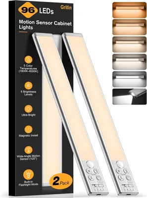 Gritin 2026 Gen 2 Schrankbeleuchtung Unterbauleuchte Küche - 32,3 cm, 2er Pack | 2-in-1 Schranklicht & Torch mit Bewegungsmelder