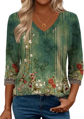 Zeagoo Floral V Neck Women's Shirts - Best Deal