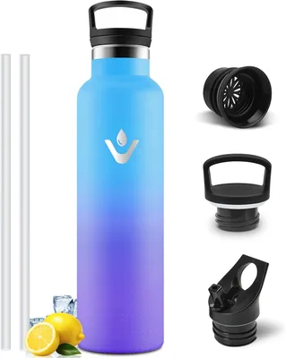Bouteille d'eau Mulbijeo isolée, 1 L, sans BPA, double paroi en acier inoxydable 18/8